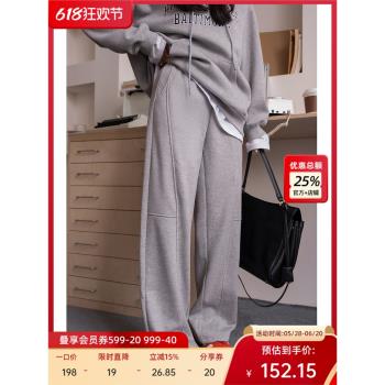 李瀟灑微胖大碼寬松顯瘦加絨休閑褲女24冬季高腰遮胯闊腿直筒長褲