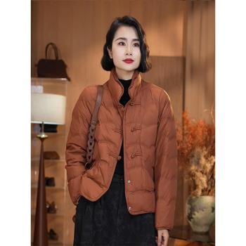 新中式盤扣棉服外套女2024秋冬新款復古洋氣輕薄棉衣加厚羽絨上衣