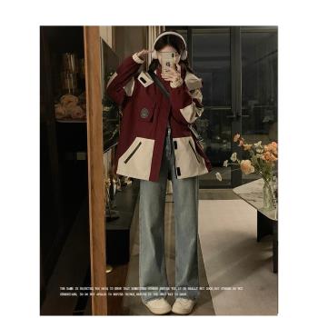 歐洲站工裝夾棉外套女秋冬加厚寬松學生休閑大碼加絨棉服風衣保暖