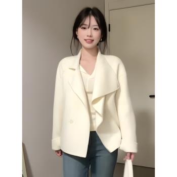 法式小香風翻領雙面呢大衣外套女秋冬季氣質高階感寬松短款上衣