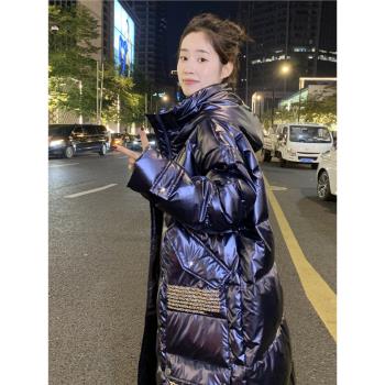 亮面免洗特大碼冬裝羽絨服女中長款過膝胖mm加肥加大200斤250寬松