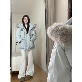 工裝毛領派克服羽絨棉服女設計感小眾2024冬季新款中長款加厚外套