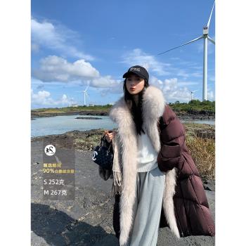 反季特價 2024冬季新款鵝絨羽絨服女加厚白貉子毛大毛皮草領外套