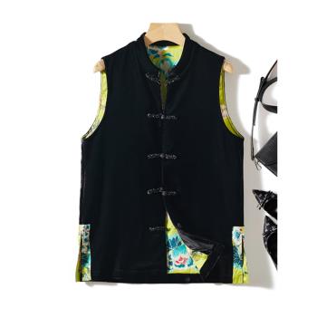 中國風復古盤扣拼色茶服旗袍上衣