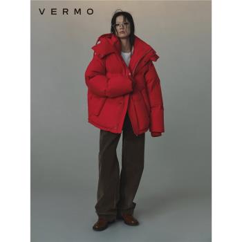 VERMO 最佳化升級 簡約經典廓形有型 防風保暖轉運紅羽絨服連帽外套