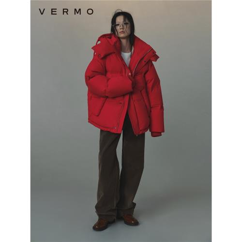 VERMO 優化升級 簡約經典廓形有型 防風保暖轉運紅羽絨服連帽外套