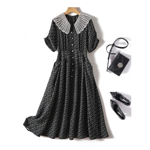 復古腔調~優雅很顯瘦 遮肚子小碎花連衣裙女娃娃領減齡雪紡長裙夏