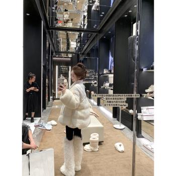 DoggyQin 阿爾卑斯小羊羔/拼接圈圈羊毛呢羽絨服女百搭保暖外套