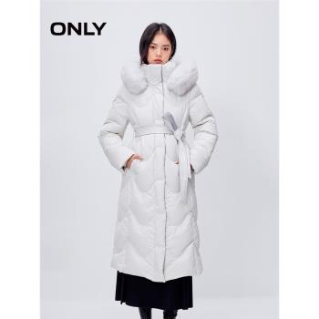 ONLY2024冬季新款90白鵝絨保暖直筒連帽長款羽絨服女|124412043