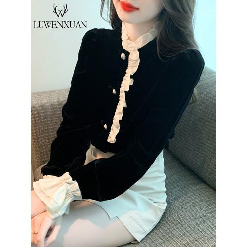 法式立領長袖襯衫女秋冬裝2025年新款冬季氣質絲絨打底衫內搭上衣