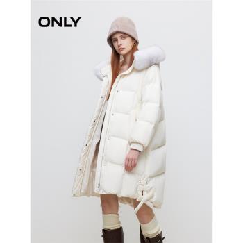 ONLY2024冬季新款90白鵝絨簡約百搭毛領中長款羽絨服女|124412013