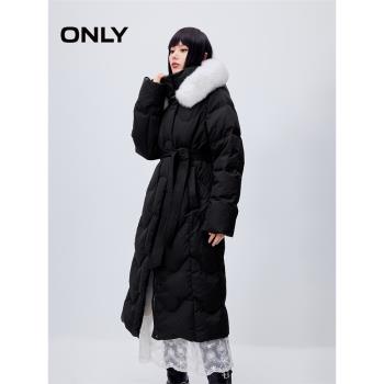 【鵝絨服】ONLY冬季直筒保暖翻領長款過膝蓋羽絨服女|123412027