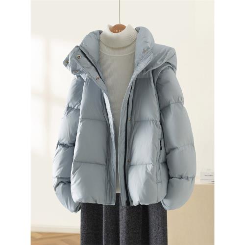 IHIMI海謐藍色兩穿羽絨服女2025冬季新款今年流行爆款短款外套