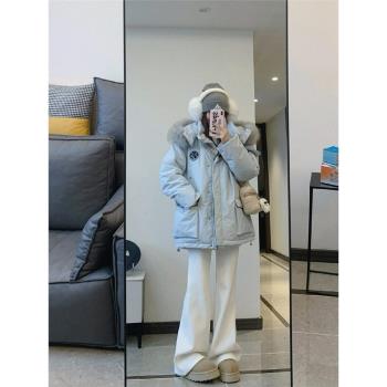 羽絨棉服女2024新款中長款大毛領派克服連帽小眾休閑冬季夾棉外套
