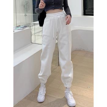 白色褲子衛褲女2025新款春秋束腳運動褲小個子休閑歐韓貨高階加絨