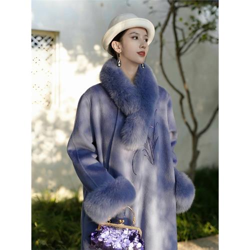 澄漁高定雙面羊絨大衣女2024年新款高級感狐貍毛牛角扣新中式外套