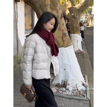 小個子短款設計感拼接圓領羽絨服女裝冬季爆款洋氣保暖麵包服外套