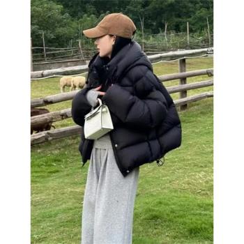 2024冬季新款設計感連帽短款羽絨服女超好看加厚保暖白鴨絨麵包服