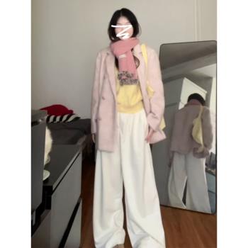 粉色毛呢外套西裝小個子女秋冬季2025新款超好看加厚短款呢子大衣