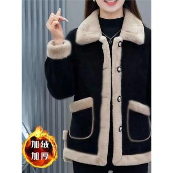 高檔媽媽裝毛呢外套加絨加厚秋冬季短款女裝時尚百搭保暖洋氣棉衣