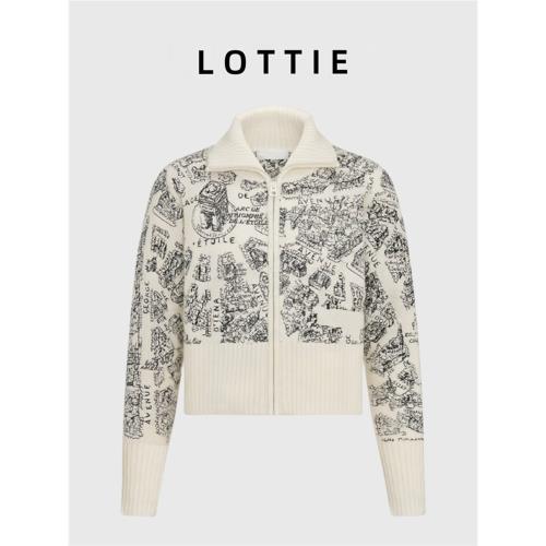 LOTTIE高定 24秋冬新款滑雪系列巴黎地圖字母刺繡半高領針織開衫