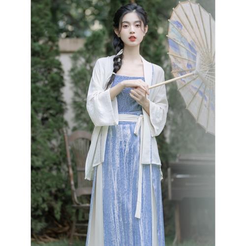 新中式女裝漢元素國風復古套裝改良宋制漢服三件套絕美氣質仙女裙