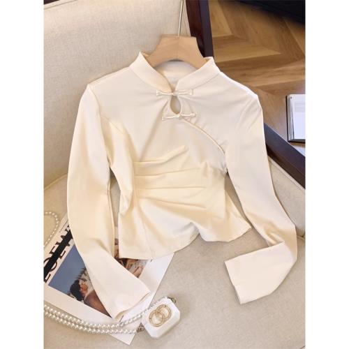 新中式復古盤扣立領襯衫女長袖秋季新款顯瘦禪意穿搭短款上衣