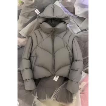 2024新款冬季歐貨高階感超好看炸街小個子灰色連帽短款羽絨服外套