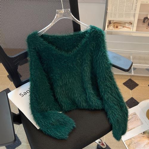 今年流行爆款漂亮毛衣女秋冬洋氣內搭打底衫慵懶風寬松v領短上衣