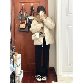 白色棉服夾棉厚短外套女秋冬季2025年新款爆款菱格棉襖棉衣派克服