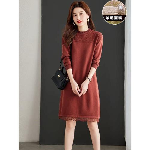 高端針織羊絨打底連衣裙女秋冬新款小個子配大衣中長款羊毛衣裙潮