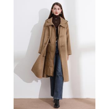 雙面羊絨大衣兩件套可拆卸羽絨馬甲內膽羊毛連帽保暖外套女秋冬