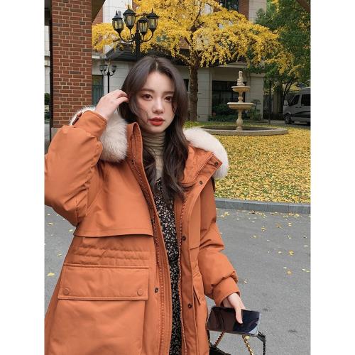 夏詩文狐貍毛領白鴨絨羽絨服女冬季三防過膝長款加厚寬松羽絨外套