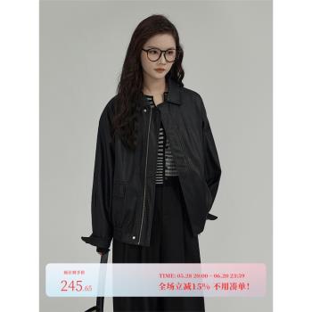 「HUIXI」黑色皮衣夾克外套女2025年春季新款高階感氣質百搭上衣