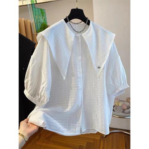 超好看法式娃娃領短袖襯衫娃娃衫今年流行漂亮寬松別致上衣女小衫