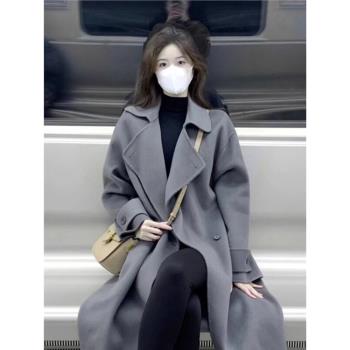 淺灰色韓系毛呢外套女大碼胖MM200斤寬松設計感小眾小個子呢大衣