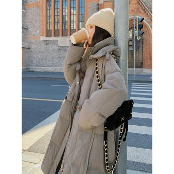 灰色長款過膝羽絨服女2024冬季新款韓版高階感90白鴨絨保暖麵包服