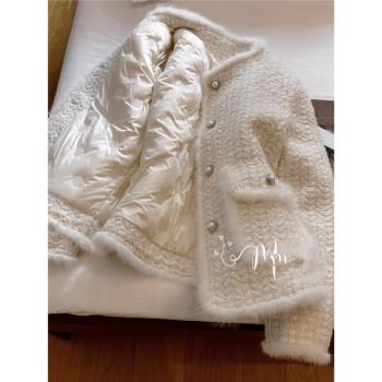 白鴨絨羽絨服內膽白色小香風外套女秋冬季加厚保暖粗花呢短款上衣
