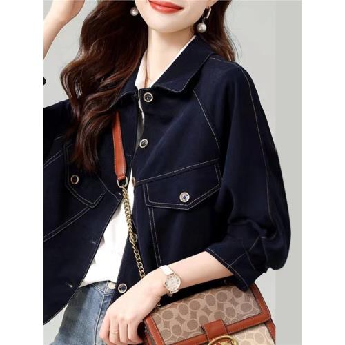 白領哥弟新商場同款2025早春秋季新款時尚復古翻領夾克牛仔外套女