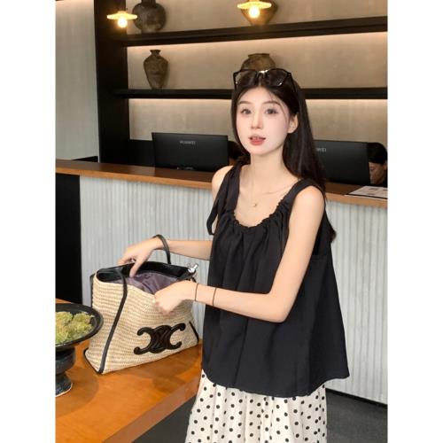 黑色系帶吊帶背心女夏季外穿2025新款小個子韓系簡約顯瘦無袖上衣