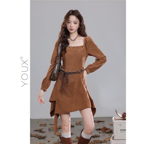 又巷【荒野精靈】絕美連衣裙2025秋季新款復古時尚不規則a字裙女