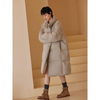 哈齒冬夜英倫細格紋長款羽絨服
