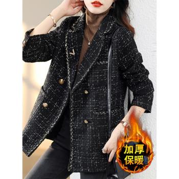 女士西裝小香風毛呢外套女秋冬2024新款爆款時尚洋氣大碼加厚開衫