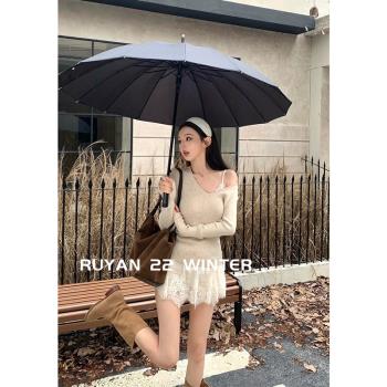 RUYAN~入眼秋季女裝2024年新款純欲顯瘦蕾絲連衣+針織上衣套裝女