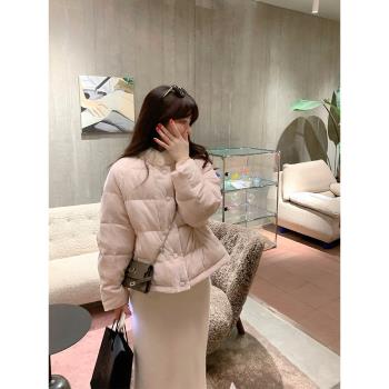 水貂毛短款羽絨服女小個子設計感2024冬季新款立領白鴨絨麵包服外