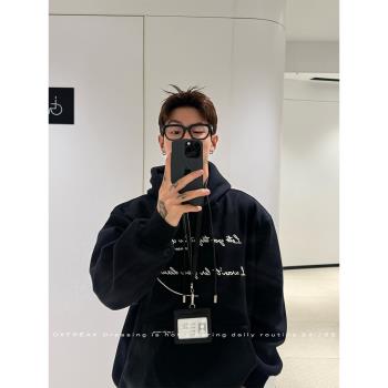 (免運)OXFREAK 「簡約字母印花」450G重磅加絨衛衣男秋冬款連帽寬松加厚