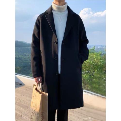 (免運)港風中長款毛呢大衣男春韓版潮流帥氣風衣英倫風高街寬松呢子外套