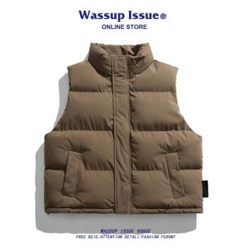 (免運)WASSUP ISSUE美式立領羽絨棉馬甲男冬季寬松背心坎肩馬夾外套男款