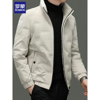 (免運)羅蒙輕薄羽絨服男士2024冬季新款高階休閑立領上衣保暖防寒外套男