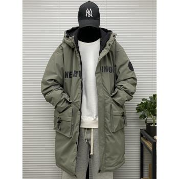 (免運)潮牌中長款硬殼連帽派克羽絨服